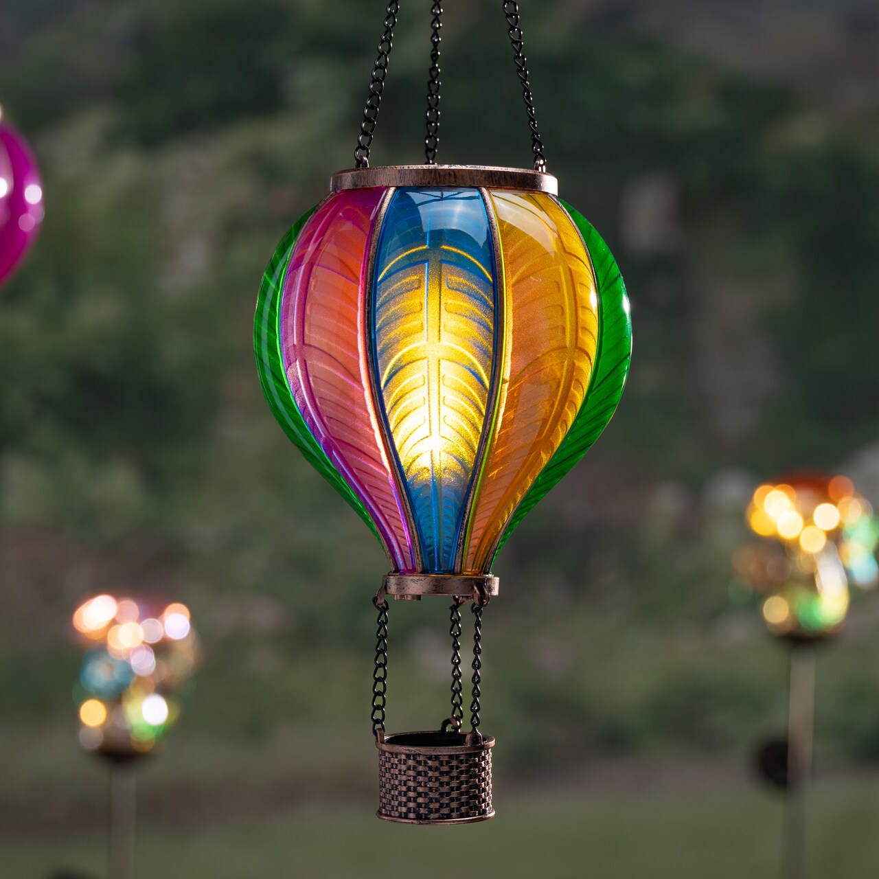 Contemporary Home Living Hot Air Balloon Outdoor Hanging Solar Lanterns - 17.75" - Multicolor - Set of 2